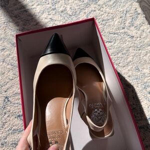 Vince Camuto Black and Cream Heels